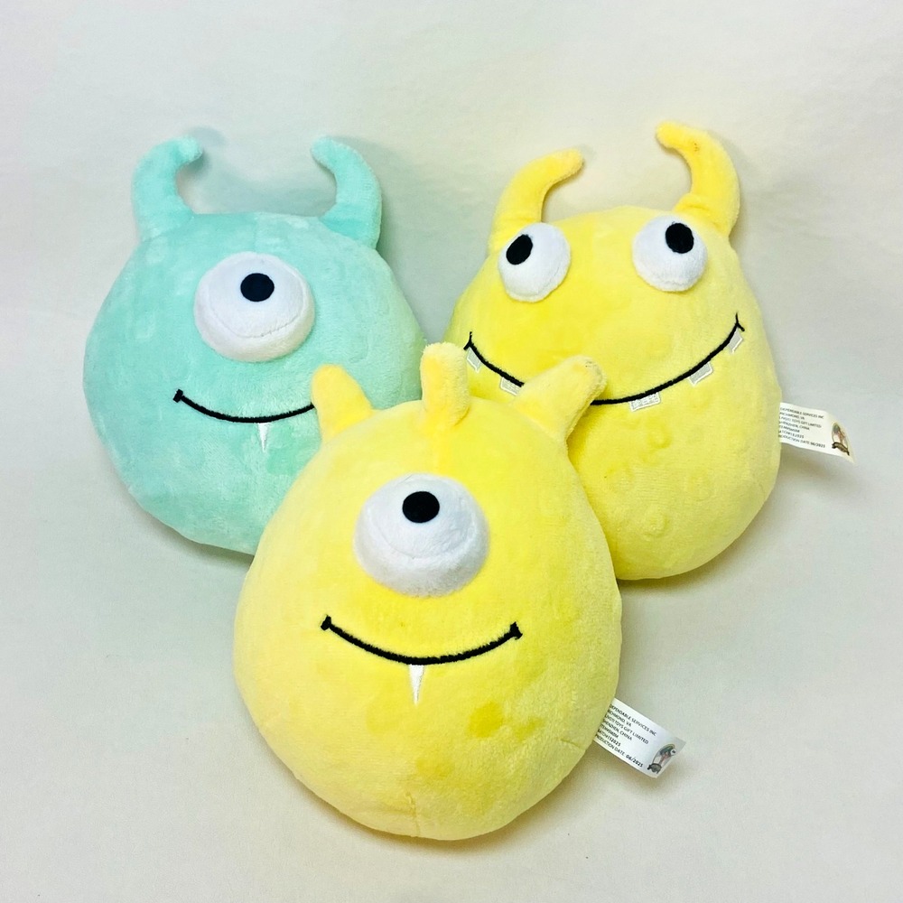 Lot of 3 Dependable Services Inc One Eyed Monsters Plush Stuffed Yellow Blue